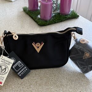 Valentino Orlandi Black Bag With Logo Crossbody Strap and Coordinating Wallet
